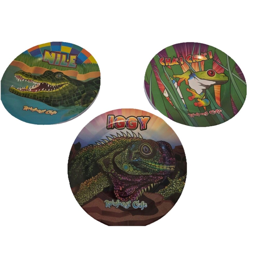 Rainforest Café Melamine Plates 10” Set Of 3 Nile Iggy and ChaCha Melamine